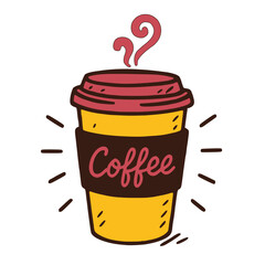 Hand-drawn coffee cup with steam and 