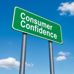 Illustration of consumer confidence sign against a blue sky with white clouds