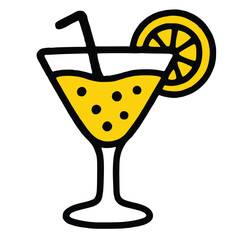 Yellow Cocktail with Lemon Slice and Straw - Simple Icon