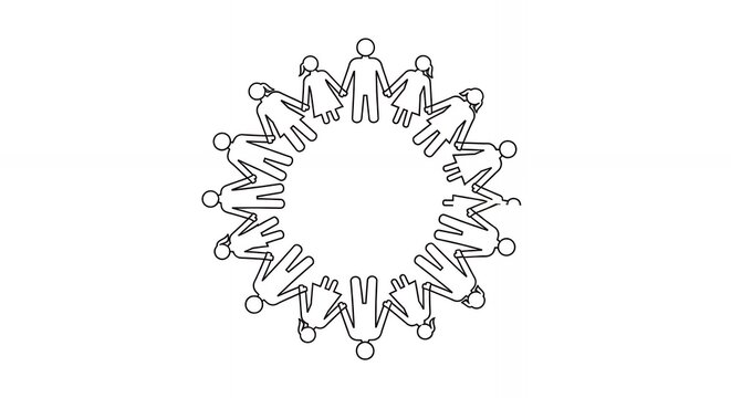 Circle of People Holding Hands, Unity and Community Concept, Black and White - Powered by Adobe