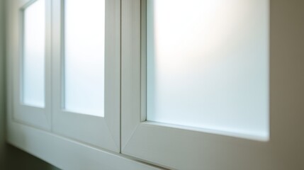 Frosted glass windows in an indoor setting allow natural light to filter through,