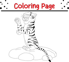 Tiger Drawing coloring book page. jungle animal coloring  page.