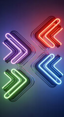 Four Neon Arrow Designs with Vibrant Colors and Reflective Surface