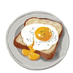 Toast with melted egg illustration