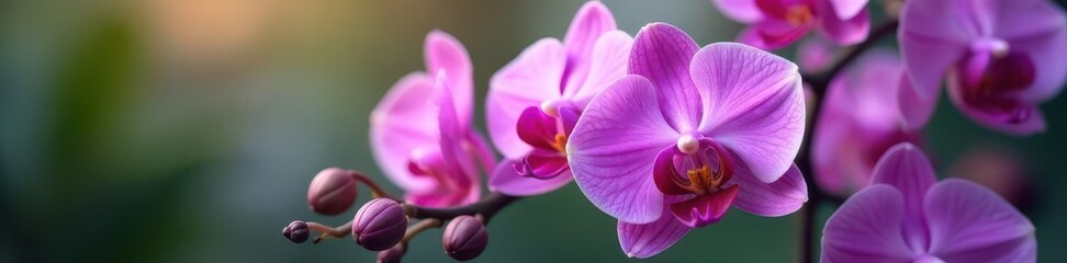 Fototapeta premium Delicate purple orchid blossoms, intricate details, soft focus , bloom, purple