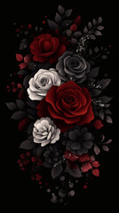 Dark Gothic Floral Bouquet with Red, White and Black Roses 