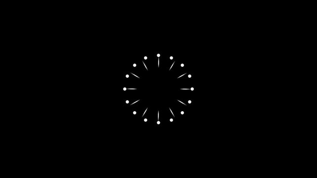 Circle fireworks spark burst animation with glowing ellipse line explosion, shiny pop-up blast firework effect, circle bursting design template, motion graphics background element, black screen, 4K 