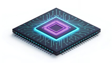 Futuristic Microchip with Glowing Circuitry and Integrated Processor