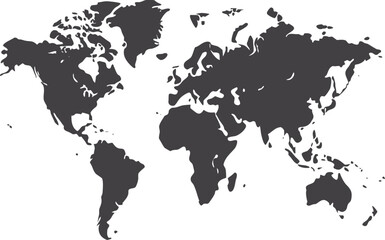 World map silhouette design, flat black global vector illustration, minimal international geography icon, continents outline graphic, travel and global business concept for education or decor