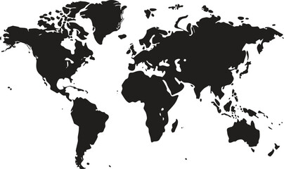 World map silhouette design, flat black global vector illustration, minimal international geography icon, continents outline graphic, travel and global business concept for education or decor