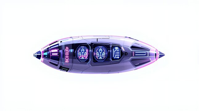 Futuristic Spaceship Cockpit View: Sleek, Neon-Lit Design