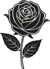 Vintage style rose vector illustration icon, classic floral design with detailed petals, hand-drawn botanical element, retro flower symbol, elegant black outline for decor and tattoo art