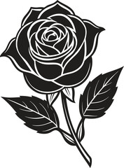Vintage style rose vector illustration icon, classic floral design with detailed petals, hand-drawn botanical element, retro flower symbol, elegant black outline for decor and tattoo art