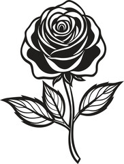 Vintage style rose vector illustration icon, classic floral design with detailed petals, hand-drawn botanical element, retro flower symbol, elegant black outline for decor and tattoo art