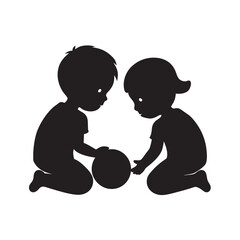 Toddlers Rolling Ball On Ground Silhouette