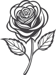 Vintage style rose vector illustration icon, classic floral design with detailed petals, hand-drawn botanical element, retro flower symbol, elegant black outline for decor and tattoo art