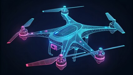 Futuristic Wireframe Drone in Neon Colors