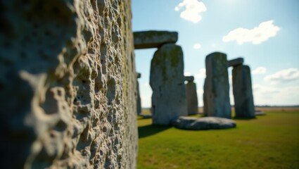 Close Up of Ancient Stone Circle Monumental Standing Stones on Grassy Field
