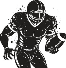 American football player silhouette with ball, dynamic athlete pose vector, sporty action graphic, black flat figure illustration, team game concept, bold minimal football icon design