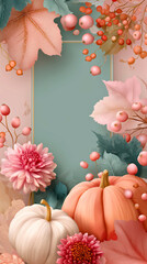 Autumn Floral Frame with Pumpkins, Leaves, and Berries in Pastel Colors for Seasonal Designs