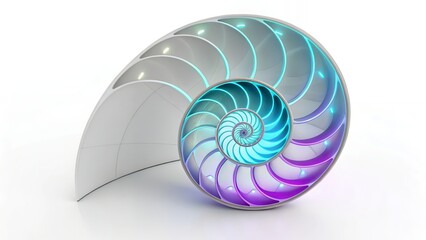Obraz premium Illuminated Nautilus Shell with Gradient Colors on White Background