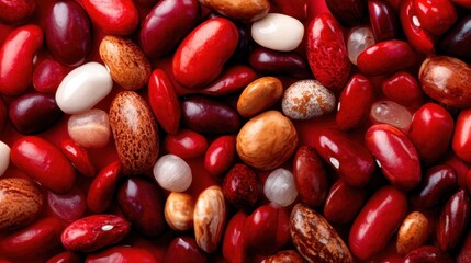 An engaging collection of colorful dried beans sprawled across a surface, emphasizing diversity and the natural beauty found in food and plant-based ingredients.