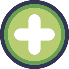 Fototapeta premium A green circular icon with a white plus sign, symbolizing the positive charge of a calcium ion (Ca²⁺) and its essential, positive role in health, wellness, and cellular function.