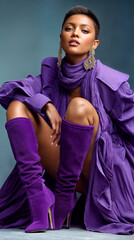 Fashion Forward: Modern Elegance in Monochrome Purple Outfit with Bold Accessories