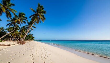 Obraz premium Idyllic tropical beach with white sand and palm trees
