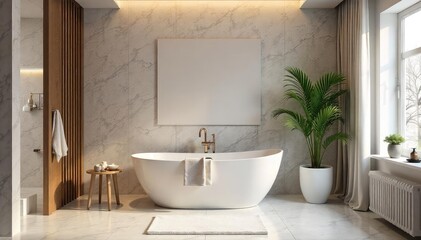 Luxury bathroom decor with elegant freestanding bathtub, fluffy towels, and stylish accessories Perfect for spa-like ambiance and relaxation , home decor, minimalist