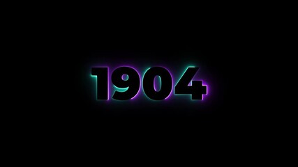 1904 neon line text. Abstract 1904 neon text animation, Glowing neon number text background 4k animation. Concept of counting years. Past year technology concept.