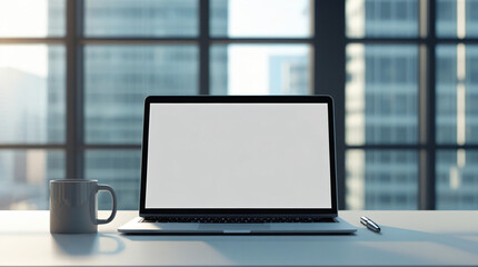 Fototapeta premium laptop computer with blank screen on table
