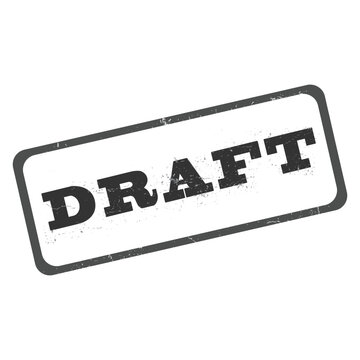 Grunge &ldquo;DRAFT&rdquo; Rubber Stamp Icon Vector &ndash; Black and White Distressed Style Typography Label with Rectangle Border