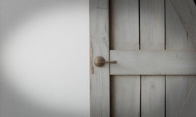 Rustic Grey Wooden Door with Antique Brass Handle and White Wall