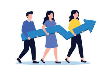 Business team carrying upward trending arrow together, collaboration for business growth and success concept vector illustration.