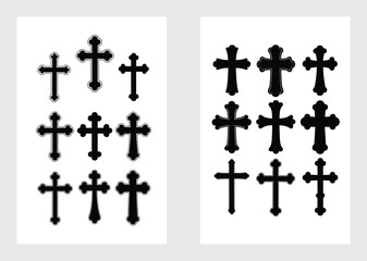 Gothic Black Cross Vector Set Featuring Classic Religious Symbols


