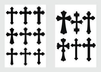 Minimalist Black Christian Cross Vector Icons for Religious Art

