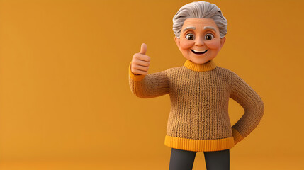 Animated Elderly Man In A Knitted Sweater Giving Thumbs Up