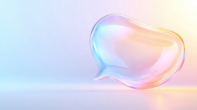 Iridescent speech bubble floats on a gradient background, representing modern communication and digital dialogue