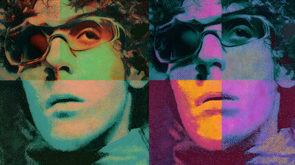 Abstract Art Portrait: A vivid and evocative artistic expression. A person's portrait broken into quadrants, each a mosaic of intense hues and shades.