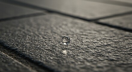 Water droplet reflecting the world, a tiny globe of wonder on textured stone surface with stunning detail