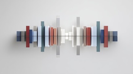 Obraz premium Symmetrical abstract sculpture of colorful 3D waveform blocks