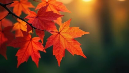 Fototapeta premium Intricate details of a maple branch laden with fiery autumn leaves , design, brown
