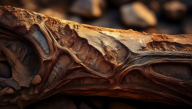 gros plan sur un os ancien fossilise avec texture brune et rugueuse