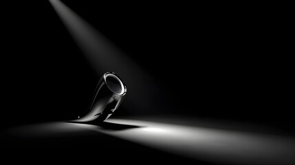 The Trumpet in the Spotlight: A trumpet sits gracefully bathed in a beam of light, its metallic curves highlighted against a dark backdrop. An artistic photograph that evokes music, artistry.