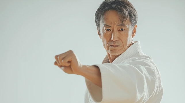 格闘技家　日本人 侍 シニア男性 空手家 武術家 柔道家 極真空手 型  KARATE JUDO DOUGI NINJA	