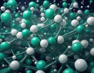visualisation moleculaire 3d avec spheres turquoise blanches et vertes