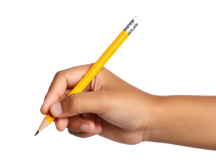 The child's hand with pencil isolated on a white background. People, Childhood, Gesture, Body parts concept.