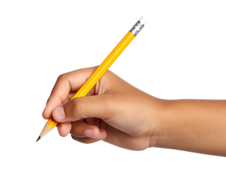 The child's hand with pencil isolated on a white background. People, Childhood, Gesture, Body parts concept.