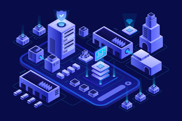 Cryptocurrency and Blockchain Security Concept Isometric Composition